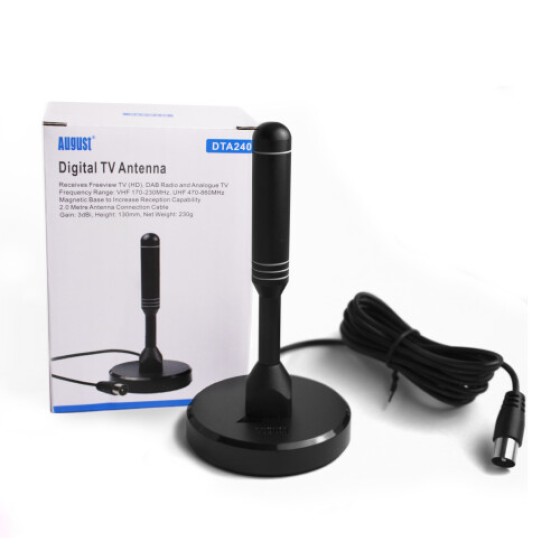 HighGain TV Antenna, Compatible with Freeview HD DAB Radio, with Magnetic Base, August DTA240